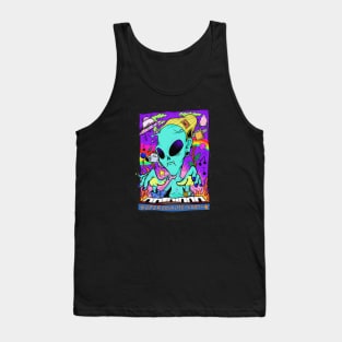 Dope space alien character rocking piano keyboard illustration Tank Top